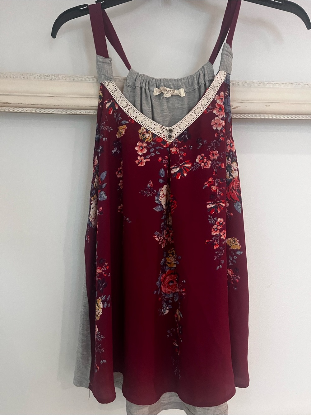 Rewind Burgundy Floral Lace-Trim Camisole - Picture 2 of 5